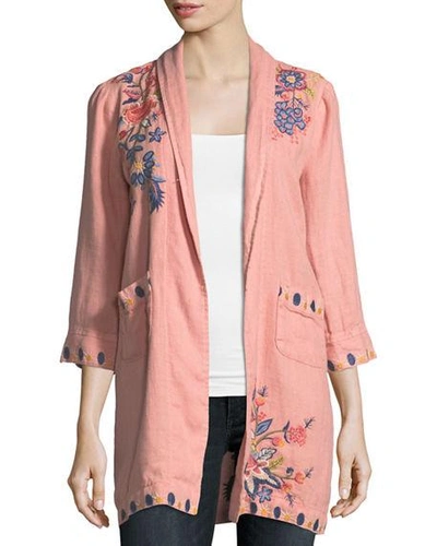 Johnny Was Tivva Heavy Linen Embroidered Coat, Plus Size In Apricot