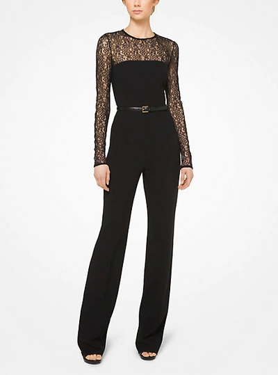 Michael Kors Stretch Wool-crepe And Lace Jumpsuit In Black