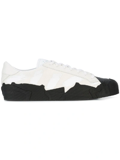Yohji Yamamoto Painted Canvas & Leather Sneakers In White