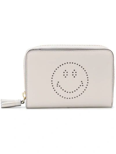 Anya Hindmarch Smiley Small Zip-around Wallet In Grey