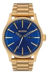 Nixon Men's Sentry Stainless Steel Bracelet Watch 42mm A356 In Gold/blue