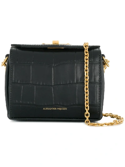 Alexander Mcqueen Nano Croc Embossed Box Bag In Black