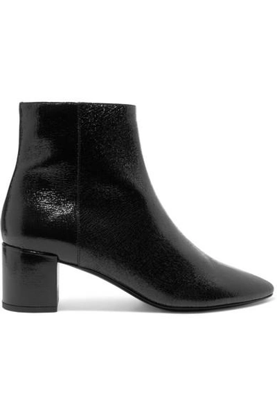 Saint Laurent Lou Cracked Glossed-leather Ankle Boots In Black