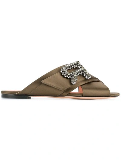 Rochas Crossover Strap Embellished Sandals In Green