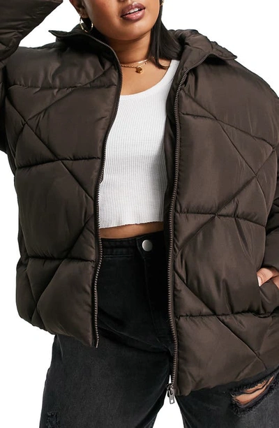 Asos Design Quilted Puffer Jacket In Chocolate-brown