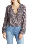 Lucky Brand Embroidered Peasant Blouse In Navy Multi