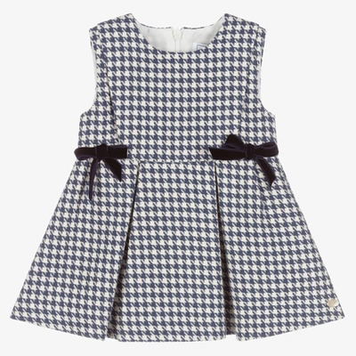 Tartine Et Chocolat Baby Girl's & Little Girl's Velvet Bow Houndstooth Dress In Blue