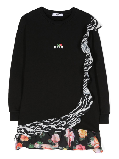 Msgm Kids' Girls Black Micro Logo Dress