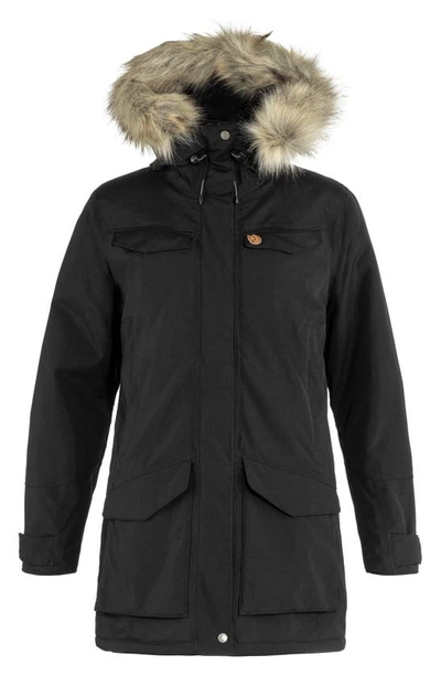 Fjall Raven Nuuk Waterproof Parka With Removable Faux Fur Trim In Black
