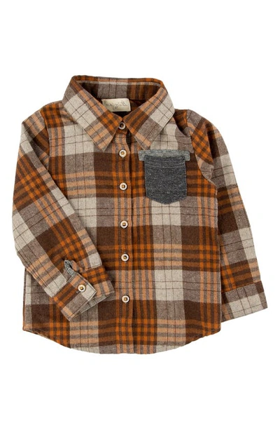 Miki Miette Kid's Jacob Plaid Cotton Flannel Button-up Shirt In Brown