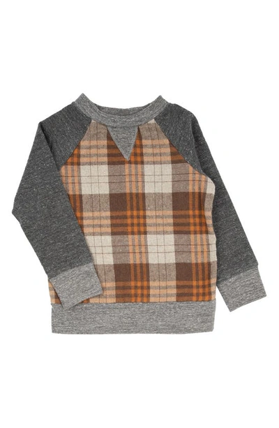 Miki Miette Kid's Iggy Plaid Colorblock Sweatshirt In Brown