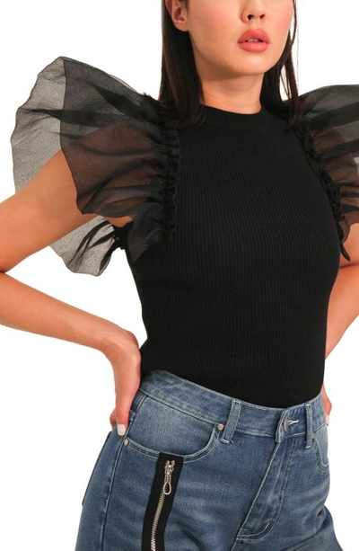 Absence Of Colour Yaz Mesh Sleeve Rib Top In Black