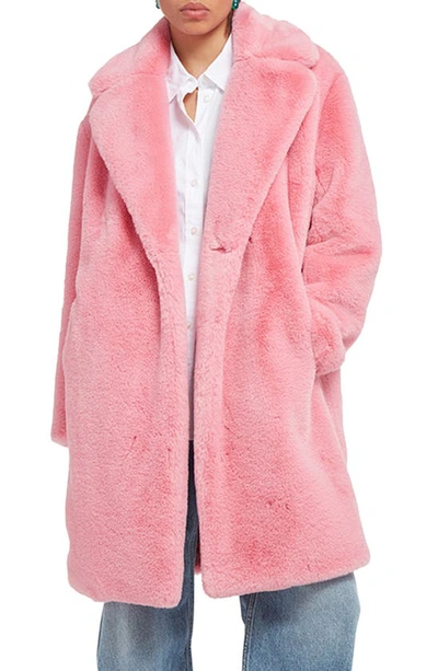 Apparis Faux-fur Single-breasted Coat In Lolly Pink