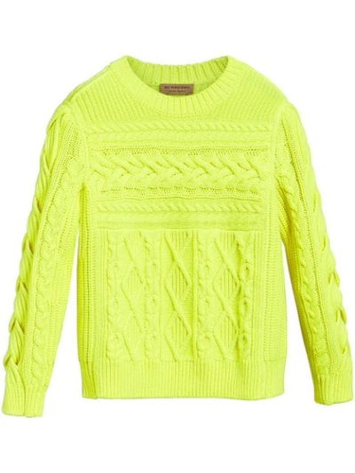 Burberry Tolman Wool Pullover With Cashmere In Fluorescent Yellow