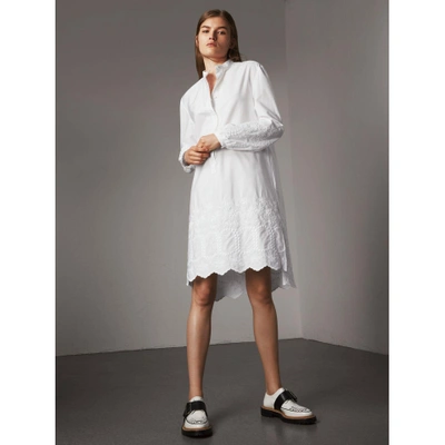 Burberry Embroidered Cotton Poplin Shirt Dress In White