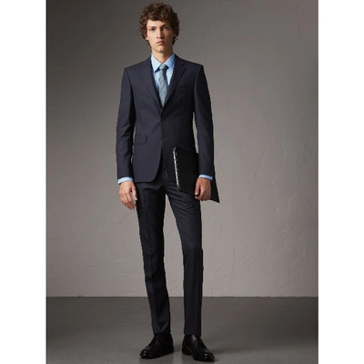 Burberry Classic Fit Check Wool Three-piece Suit In Navy