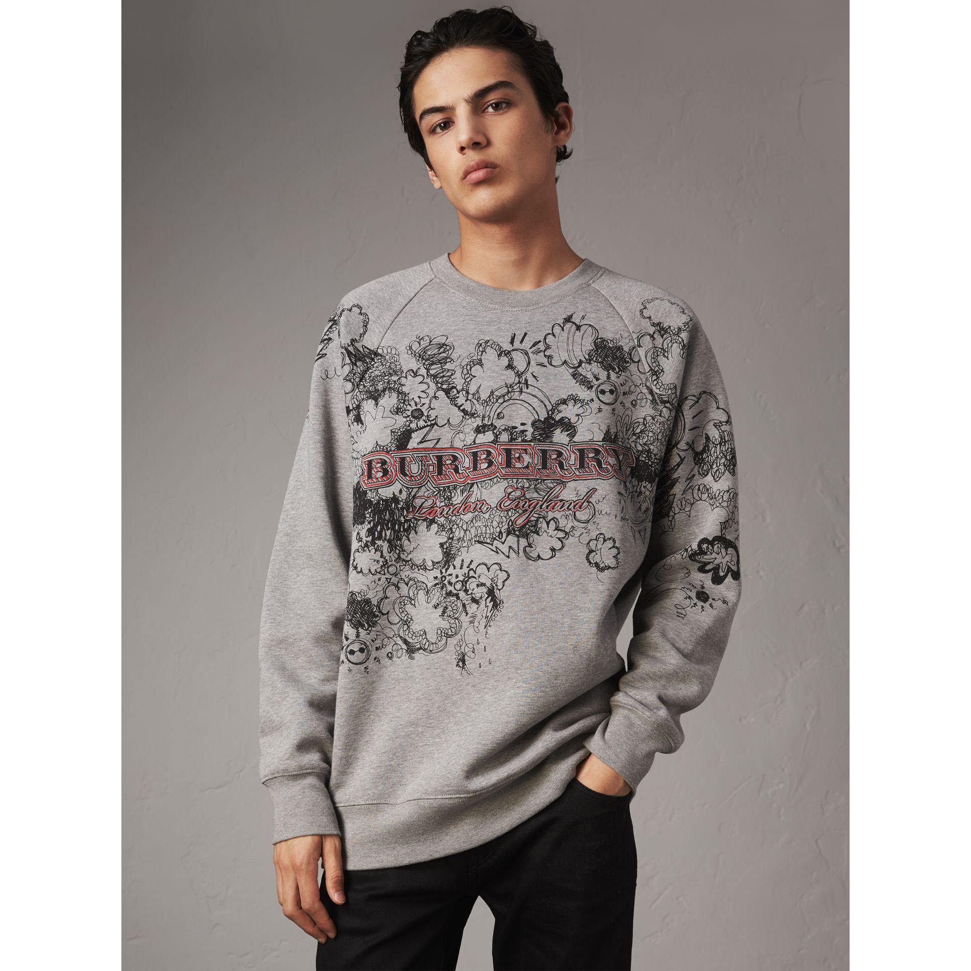 Burberry Doodle Print Jersey Sweatshirt In Pale Grey Melange | ModeSens