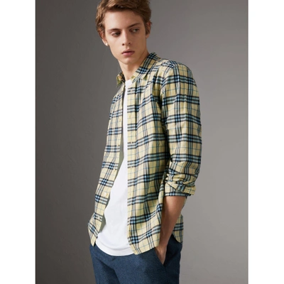 Burberry Check Cotton Shirt In Chalk Yellow