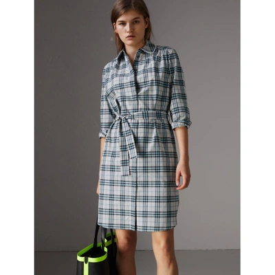 Burberry Lace Trim Collar Check Cotton Shirt Dress In Pale Stone