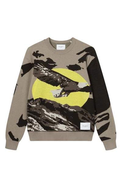 Les Deux Eagle Intarsia Knit Cotton Sweater In Mountain Grey Camouflage