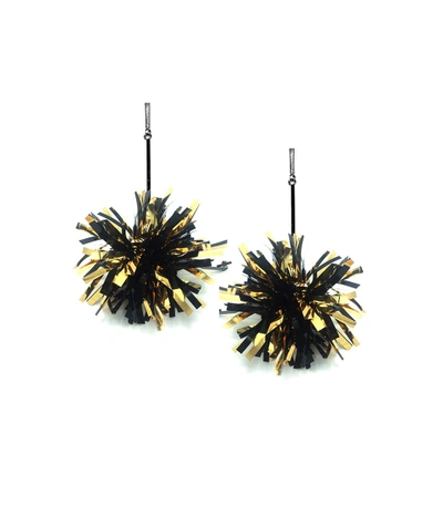 Tuleste 4" Black And Gold Lurex Pom Pom Earrings In Black/gold