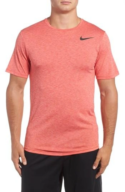 Nike Hyper Dry Training Tee In Bright Melon/ Track Red