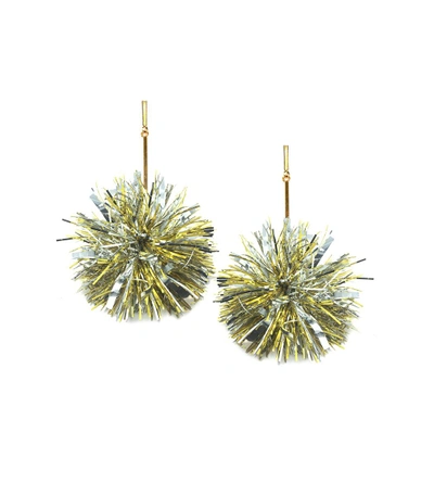 Tuleste 4" Gold And Silver Lurex Pom Pom Earrings In Gold/silver