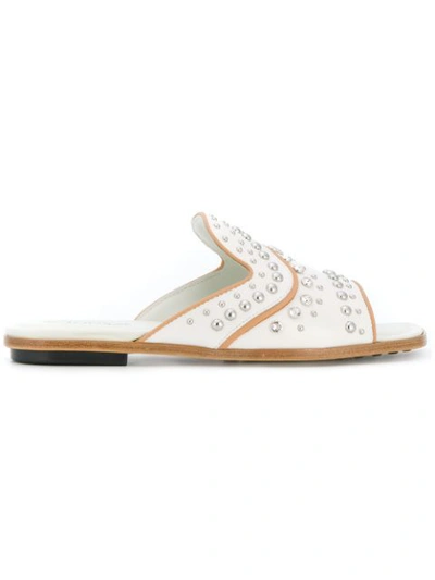 Tod's Crystal And Stud-embellished Slides In White