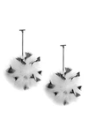 Tuleste Marabou Pompom Drop Earrings In Gun/ White/ Black