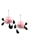 Tuleste Marabou Pompom Drop Earrings In Silver/ Pink/ Black