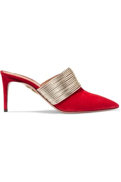 Aquazzura Rendez Vous Leather And Suede Mules In Red