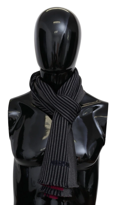 Missoni Black Gray Striped Wool Unisex Wrap Scarf In Black And Gray