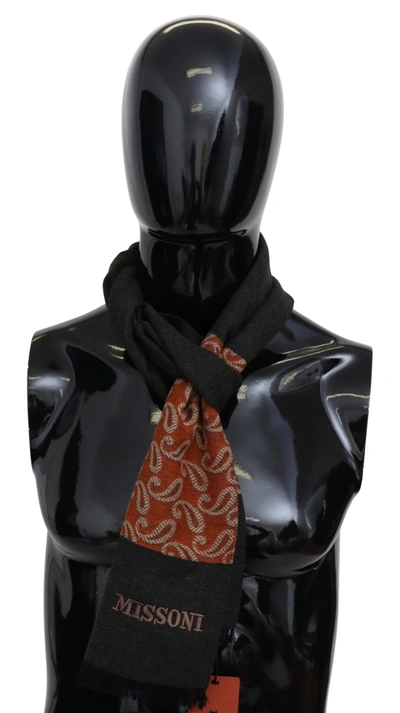 Missoni Black Orange Paisley Wool Unisex Neck Wrap Shawl In Multicolor