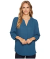 Nydj Solid Blouse W/ Pleated Back In Blue Jade