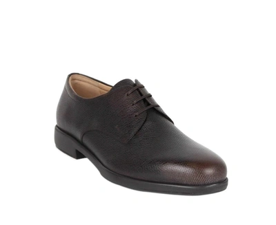 Ferragamo Salvatore  Pebble Leather Oxford Shoe In Dark Brown