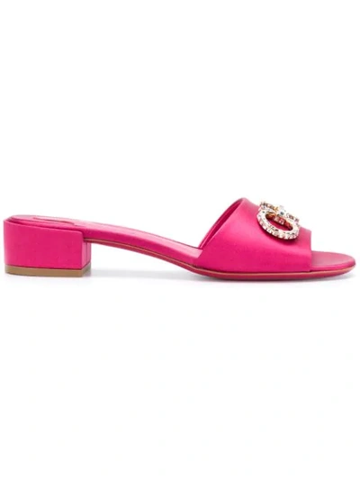 Ferragamo Embellished Gancio Mules In Begoniafuxia