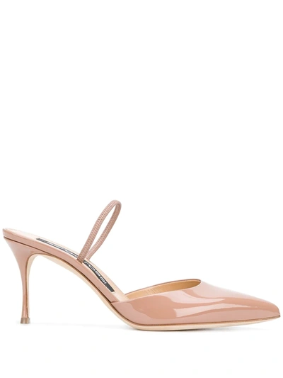 Sergio Rossi Patent Sling Backs In Neutrals