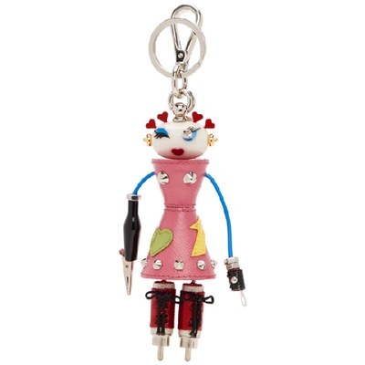 Prada Nana Embellished Textured-leather Keychain In Pink