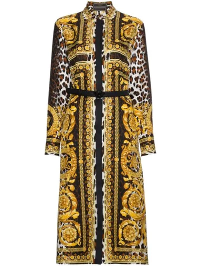 Versace Long-sleeve Silk Twill Baroque-print Midi Dress In Multicolour