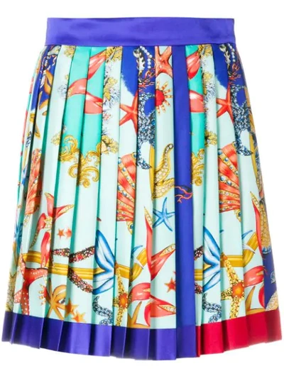 Versace Tresor De Le Mer Print Skirt In Blue Multi