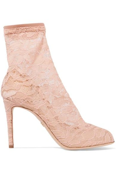 Dolce & Gabbana Stretch-lace And Tulle Sock Boots In Neutral
