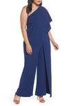 Adrianna Papell One-shoulder Jumpsuit In Navy