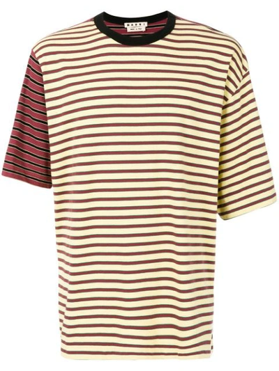 Marni Oversized Striped Cotton Jersey T-shirt In 0961 Yellow-bordeaux-red-black