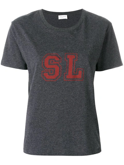 Saint Laurent Printed Cotton T-shirt In Grey