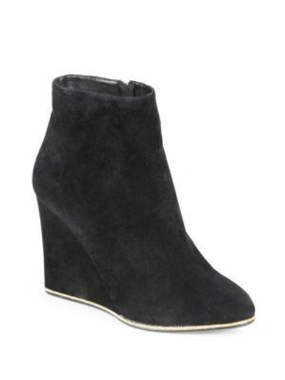 Ferragamo Fiamma Suede Wedge Ankle Boots In Nero