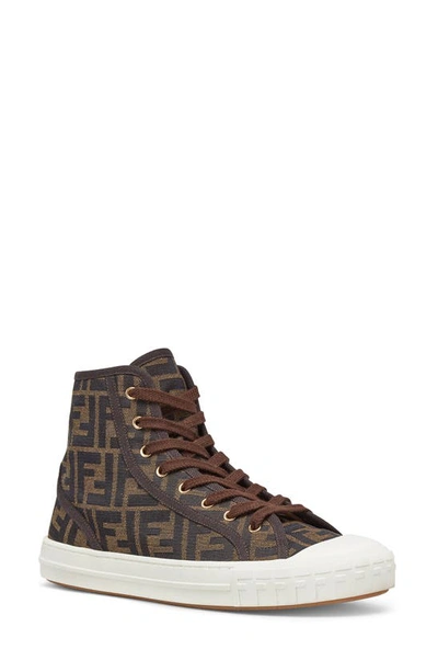 Fendi Domino Sneakers In Jacquard Fabric In Brown