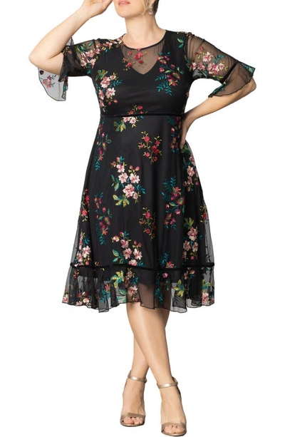 Kiyonna Wildflower Embroidered Dress In Onyx