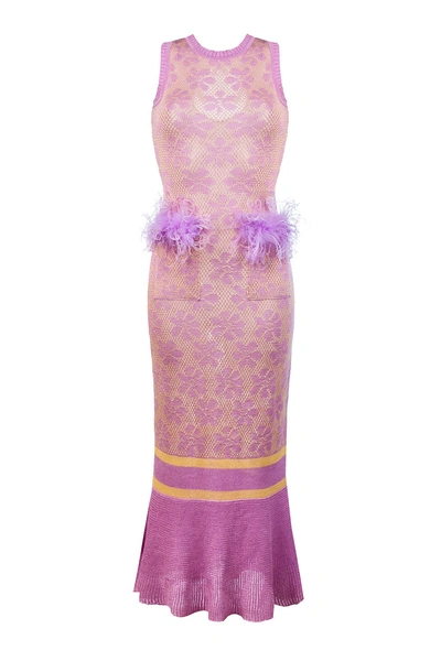Andreeva Lavender Knit Dress With Feathers Details In Purple | ModeSens