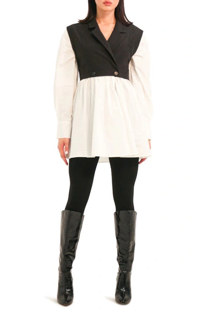 Absence Of Colour Sofia Mixed Media Long Sleeve Dress In Black / White