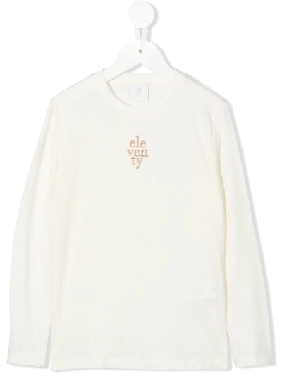 Eleventy Teen Logo-embroidered Long-sleeved T-shirt In Nude